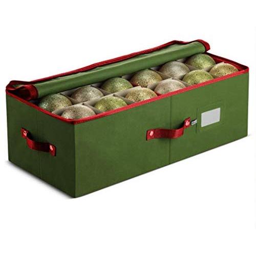 ZOBER Underbed Christmas Ornament Storage Boxes with Zippered Closure - Stores up to 36 Standard Christmas Ornaments 4 - Inch, and Xmas Holiday Accessories, Storage Container with Dividers