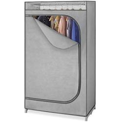 Whitmor Portable Wardrobe Clothes Closet Storage Organizer with Hanging Rack - Grey Color - No-tool Assembly - See Through Window - Washable Fabric Cover - Extra Strong & Durable - 19.75 x 36 x 64”