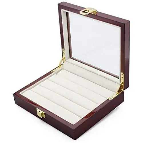 HAWSON Wood Cufflinks Case with Glass Top Ring Storage Organizer for Men and Women Jewelry Storage HAWSON Wood Cufflinks Case with Glass Top Ring Storage Organizer for Men and Women Jewelry Storage