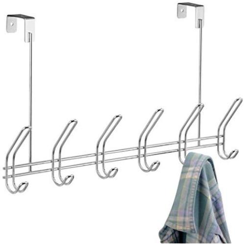 iDesign Classico Metal Over the Door Organizer, 6-Hook Rack for Coats, Hats, Robes, Towels, Bedroom, Closet, and Bathroom, 18.75" x 5" x 10.75", Chrome