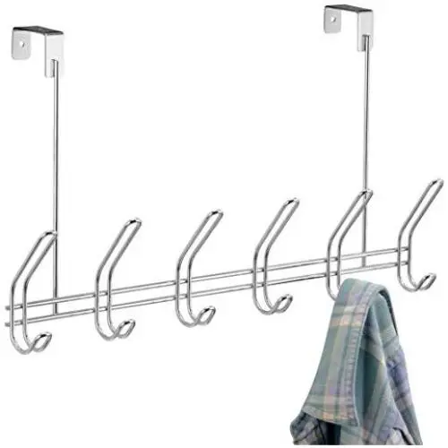 iDesign Classico Metal Over the Door Organizer, 6-Hook Rack for Coats, Hats, Robes, Towels, Bedroom, Closet, and Bathroom, 18.75" x 5" x 10.75", Chrome iDesign Classico Metal Over the Door Organizer, 6-Hook Rack for Coats, Hats, Robes, Towels, Bedroom, Closet, and Bathroom, 18.75" x 5" x 10.75", Chrome