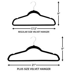 Home Expressions 21" Extra Wide, Plus Size, 20 Pack Premium Black Velvet Hangers 21&quotx9"