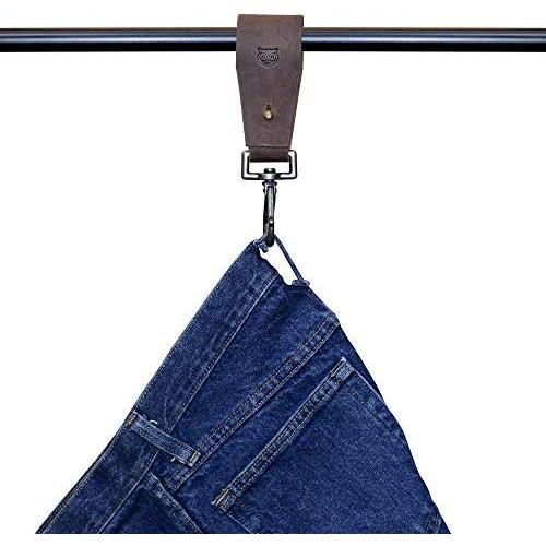 Hide & Drink, Heavy Duty Thick Leather Pants Hanger for Clothing Stores or Household/Denim Hanger/Cloth Organizer (2-Pack) Handmade Includes 101 Year Warranty :: Bourbon Brown