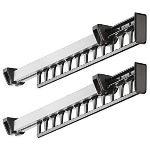 LOOTICH 312mm Extendable Pull Out Cupboard Wardrobe Rail Organizer Metal Rack for 12 Clothes Hangers Pack of 2
