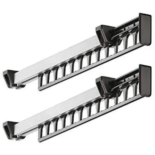 LOOTICH 312mm Extendable Pull Out Cupboard Wardrobe Rail Organizer Metal Rack for 12 Clothes Hangers Pack of 2