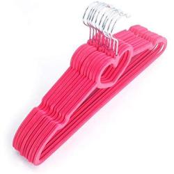 Mongjim 10pcs 42x23x0.5cm Heart Style Plastic Flocking Clothes Hangers Rose Red