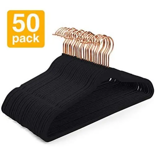 Pretigo Velvet Hangers Non-Slip Velvet Hanger -50 Pack-Clothes Hangers Velvet Space Saving Clothes Hangers Non Slip Hangers,Black