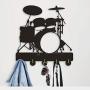 Drum Key Hook Wall Door Clothes Coat Hat Hanger Key Holder with 5 Hooks Strong Adhesive Sticker Wood Hooks, Music Instrument Household Décor Hooks Drummer Gift (M1)