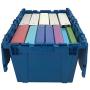 uBoxes, Storage and Packing Plastic Tote Crate Attached Lid Flip Top, 27-Inch x 17-Inch x 12-Inch, (Blue, 5-Pack)