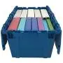 uBoxes, Storage and Packing Plastic Tote Crate Attached Lid Flip Top, 27-Inch x 17-Inch x 12-Inch, (Blue, 5-Pack)