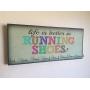 Race Medal Holder/Running Medal Hanger - LIFE IS BETTER IN RUNNING SHOES (rainbow). Wood Wall Mounted Medal Organizer