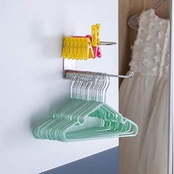 SHDZKJ Clothes Hanger Storage Rack Wall Mounted with Self Adhesive, Stainless Steel Clothes Hanger Stacker with Clips Organize