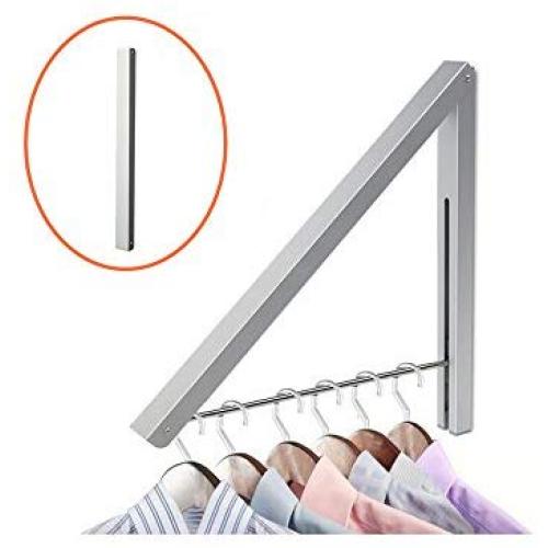 qinisi Retractable Clothes Rack - Wall Mounted Folding Clothes Hanger Drying Rack for Laundry Room Closet Storage Organization, Aluminum, Easy Installation, 2 Racks (Silver)