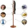Coat Rack, Wooden Classic Vintage Floor Free Standing Multi-Layer Round Base Hanger Multi-Function Garment Hats Stand Cloth Shelf with 8 Hook for Home, Office, Entryway, Bedroom (Coffee)