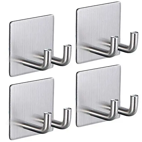 Adhesive Razor Hook for Shower, Cabinadd Stainless Steel Double Prong Hook Self Adhesive Wall Hook Hanger for Keys, Kitchen Utensils, Plugs, Coats (4 Pack) Adhesive Razor Hook for Shower, Cabinadd Stainless Steel Double Prong Hook Self Adhesive Wall Hook Hanger for Keys, Kitchen Utensils, Plugs, Coats (4 Pack)