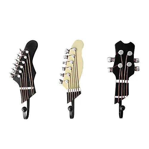 CKBAKIE Pack of 3 Hooks Vintage Guitar Shaped Rack Wall Coat Racks Hangers Resin Hooks CK033 (Black & Yellow)