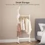 LANGRIA Single Rail Bamboo Garment Rack with 8 Side Hook Tree Stand Coat Hanger and Four Stable Leveling Feet for Jacket, Umbrella, Clothes, Hats, Scarf, and Handbags (White) LANGRIA Single Rail Bamboo Garment Rack with 8 Side Hook Tree Stand Coat Hanger and Four Stable Leveling Feet for Jacket, Umbrella, Clothes, Hats, Scarf, and Handbags (White)