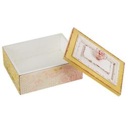 NIKKY HOME Antique Wooden Case Keepsake Storage Boxes with Lid and Floral Handle, 9.84 x 7.87 x 5.51 Inches, Pale Pink and Yellow