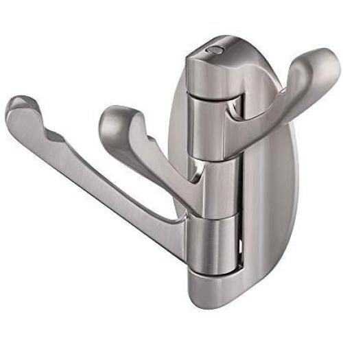 KES Solid Metal Swivel Hook Heavy Duty Folding Swing Arm Triple Coat Hook with Multi Three Foldable Arms Towel/Clothes Hanger for Bathroom Kitchen Garage Wall Mount Brushed Nickel, A5060-2