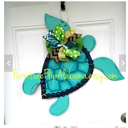Sea Turtle door hanger wood summer wreath Nautical sign