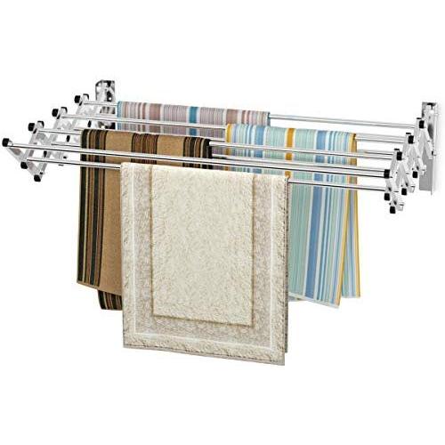Tangkula Wall Mounted Laundry Drying Rack, Stainless Steel 8 Rods Collapsible Drying Rack, Home Folding Drying Rack, Expandable Wall Mount Laundry Clothes Drying Rack, 34&quotx24.5&quotx8.5", 60lb Capacity