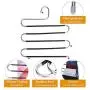 Ray-Velocity Stainless Steel Pants Hangers S-Shaped 5 Layers Hangers Closet Space Saver for Jeans Scarf Tie Clothes(4 Pack) (Black)