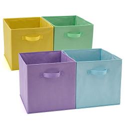 EZOWare Set of 4 Foldable Fabric Basket Bin, Collapsible Storage Cube Boxes for Nursery Toys (13 x 15 x 13 inches) Assorted Color