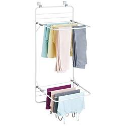 mDesign Long Metal Lightweight Over Door Laundry Drying Rack Organizer, 2 Tiers - for Indoor Air Drying and Hanging Clothing, Towels, Lingerie, Hosiery, Delicates - Folds Compact