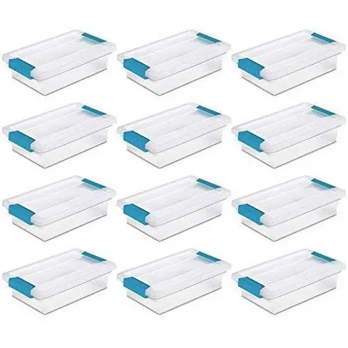STERILITE 19698606 Mini Clip Storage Boxes Clear with Blue Aquarium Latches 12 Pack free Microfiber towel STERILITE 19698606 Mini Clip Storage Boxes Clear with Blue Aquarium Latches 12 Pack free Microfiber towel