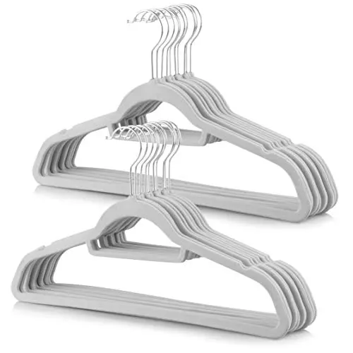 VelvetPros Non-Slip Velvet Hangers (20-Pack) | 360 Swivel Hooks | Durable, Space Saving Clothes Hangers | Suit Hangers | Coat Hangers | Suitable for Dress Clothes, Coats, Jackets and Pants (Grey)