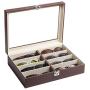 JackCubeDesign Leather 8 Compartments Eyeglass Display Organizer Eyeglasses Sunglass Storage Case Boxes Eyewear Tray Stand Suede Inside with Acrylic Cover(Brown, 17.4 x 6.7 x 1.97) ? :MK379B