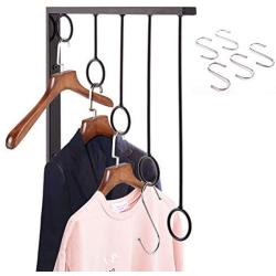 OKOMATCH Clothes Hanger Wall Mounted Clothing Organizer/Drying Rack/Garment Dispaly + 5Pcs Stainless Steel Hooks,Indoor & Outdoor Use,Heavy Duty (Black)