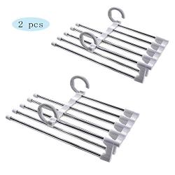 HJYPYJ Magic Hanger,5 in 1 Multifunction Magical Hangers,Pp + Stainless Steel Adjustable Trouser Hangers,Space-Saving Organizer Hangers, Horizontally or Vertically Suspended/White / 2 pcs