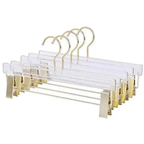 Billion - Acrylic Hanger - Gold Hook and Suit Hanger - Non-Slip Heavy Duty Gold Hanger for Shorts and Skirt 5 Pack