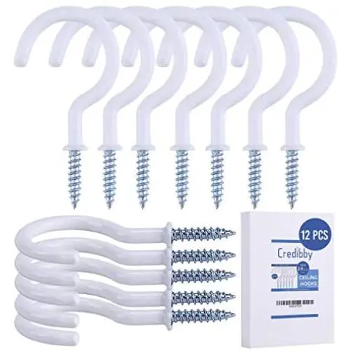 Ceiling Hooks Heavy Duty (Pack of 12) 2.9 inches Vinyl Coated Screw Hooks for Hanging Plants, Mugs, Wind Chimes, Utensils, Indoor/Outdoor Use - White