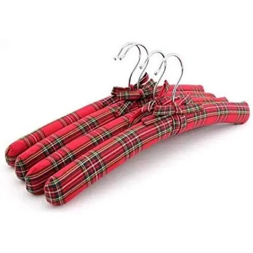 10 Pcs Red Plaid Fabric Padded Clothes Hanger, Non Slip Checked Style Fabric Coats Shirt Dress Hanger for Closet
