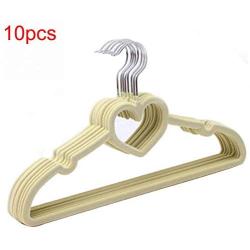 10PCS Random Color Clothes Hangers Plastic Heart-Shaped Flocking Hanger Portable Drying Rack Hanger