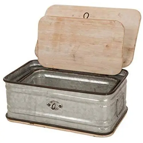 Glitzhome Farmhouse Set Metal/Wooden Boxes Galvanized Storage Chests Small and Large Glitzhome Farmhouse Set Metal/Wooden Boxes Galvanized Storage Chests Small and Large