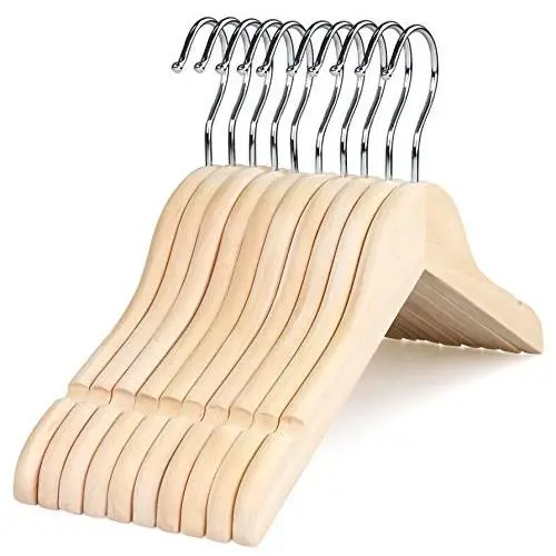 TOPIA HANGER Unfinished/Natural Kids Children Baby Wood Wooden Clothes Dress Shirt Hangers with No Painting - 360°Stronger Flexible Hook- Extra Smoothly Cut Notches, 10 Pack CT09N