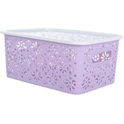 OUNONA Stackable Plastic Storage Boxes Hollow Out Storage Basket with Lid for bras underwear socks neck ties scarves and any accessories - Small Size (Purple)