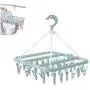 3pcs Random Color Newly Plastic Folding Clothes Hanger with 32 Clips Towels Socks Bras Underwear Drying Rack Space Saving Closet Organizer Tool