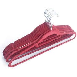 LYRR 10pcs Plastic Flocking Clothes Hangers Closet Organizer with Rail 17.71x0.2x9.65,Wine red