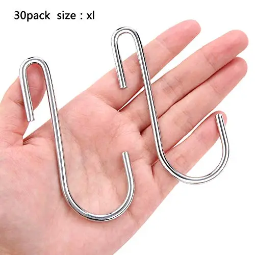 30 Pack Heavy Duty S Hooks Stainless Steel S Shaped Hooks Hanging Hangers for Kitchenware Spoons Pans Pots Utensils Clothes Bags Towers Tools Plants (L Silver)