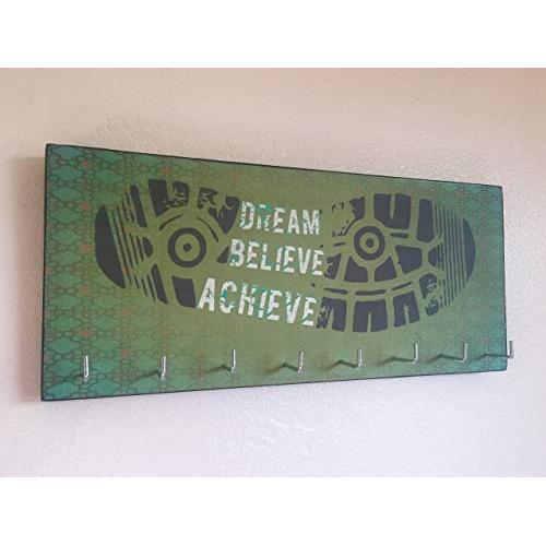 Race Medal Holder/Running Medal Hanger - DREAM BELIEVE ACHIEVE. Wood Wall Mounted Medal Organizer