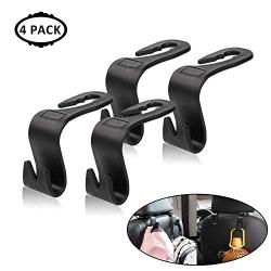 Universal Vehicle Car Backseat Headrest Hanger Storage Organizer-Strong and Deep Enough for Handbags, Purses, Coats, and Grocery Bags, Bottle Holder (4 Black)