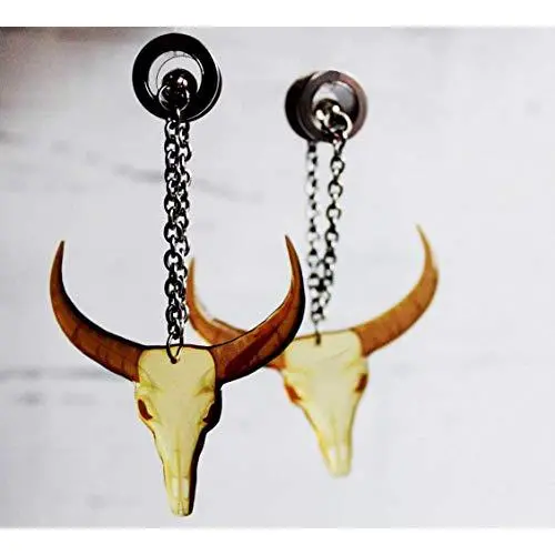 bull skull plug and tunnel cow skull dangle plugs 1/2 00g 3/8 9/16 ear gauges ear weights ear hangers ear piercing buffalo earrings for men bull skull plug and tunnel cow skull dangle plugs 1/2 00g 3/8 9/16 ear gauges ear weights ear hangers ear piercing buffalo earrings for men