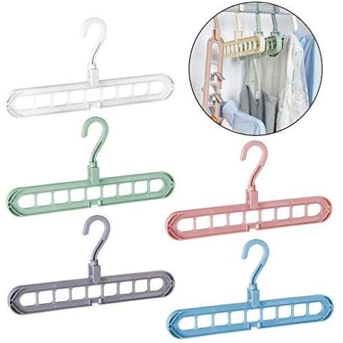 WENTS Space-Saving Hangers 5PCS Magic Clothes Hanger Organizer Rotate Anti-Skid Folding Hanger Multifunction Space Saving and Cascading Features for Drying and Storage to Family(5 Colour)