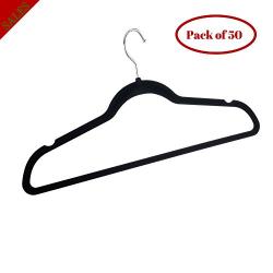 TSR Clothing Hanger Organizer Pack of 50 Plastic Metal Hangers for Clothes and Accessories Regular Size Hangers Finish Black with Silver Top Metal Finish and E- Book