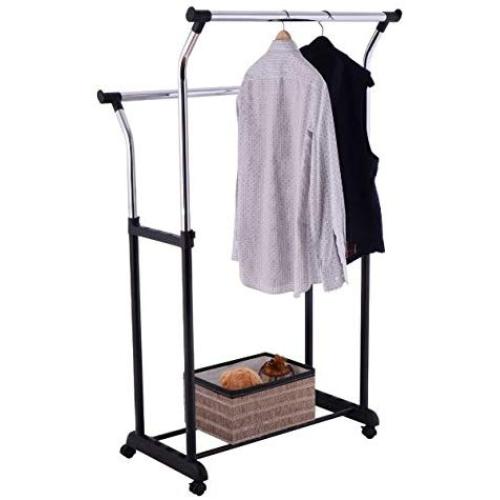 Cypresshop Garment Rack Double Rail Adjustable Rolling Clothes Hanger Laundry Drying Rack