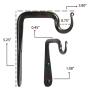 Set of 2 Wall Mounted Hand Forged Straight Wrought Iron Hanging Coat Hook Hanger Rustic Vintage Style Bracket
